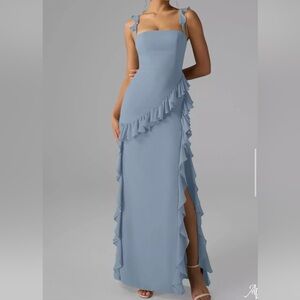 Elegant Blue Ruffle Maxi Dress